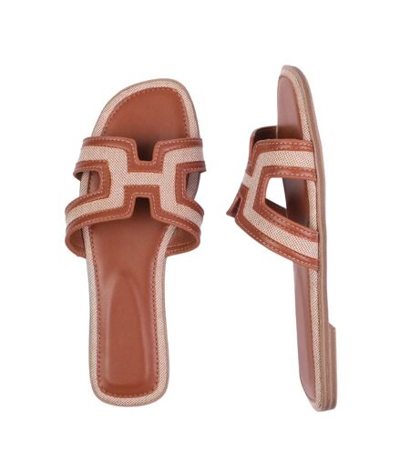 Womens/ladies surge cut out instep strap flat sandals tan Where´s That From