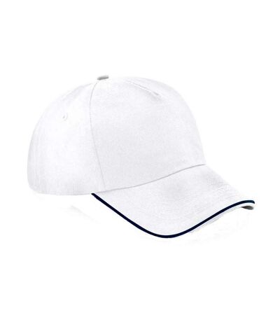 Beechfield Adults Unisex Authentic 5 Panel Piped Peak Cap (White/French Navy)