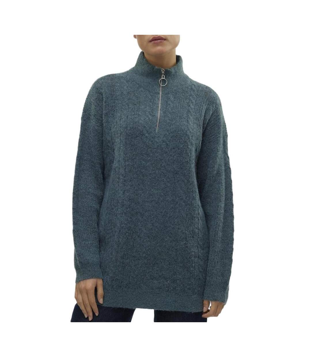 Pull 1/4 zip bleu femme vero moda mili-1