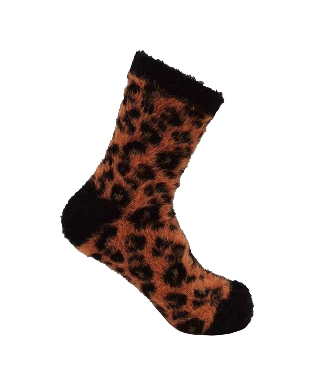 Womens/ladies Leopard Print Ankle Socks Brown Black Miso-1