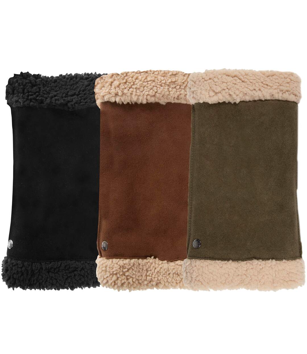 Isotoner Mitaines femme en cuir de chèvre velours, doublés imitation fourrure-3