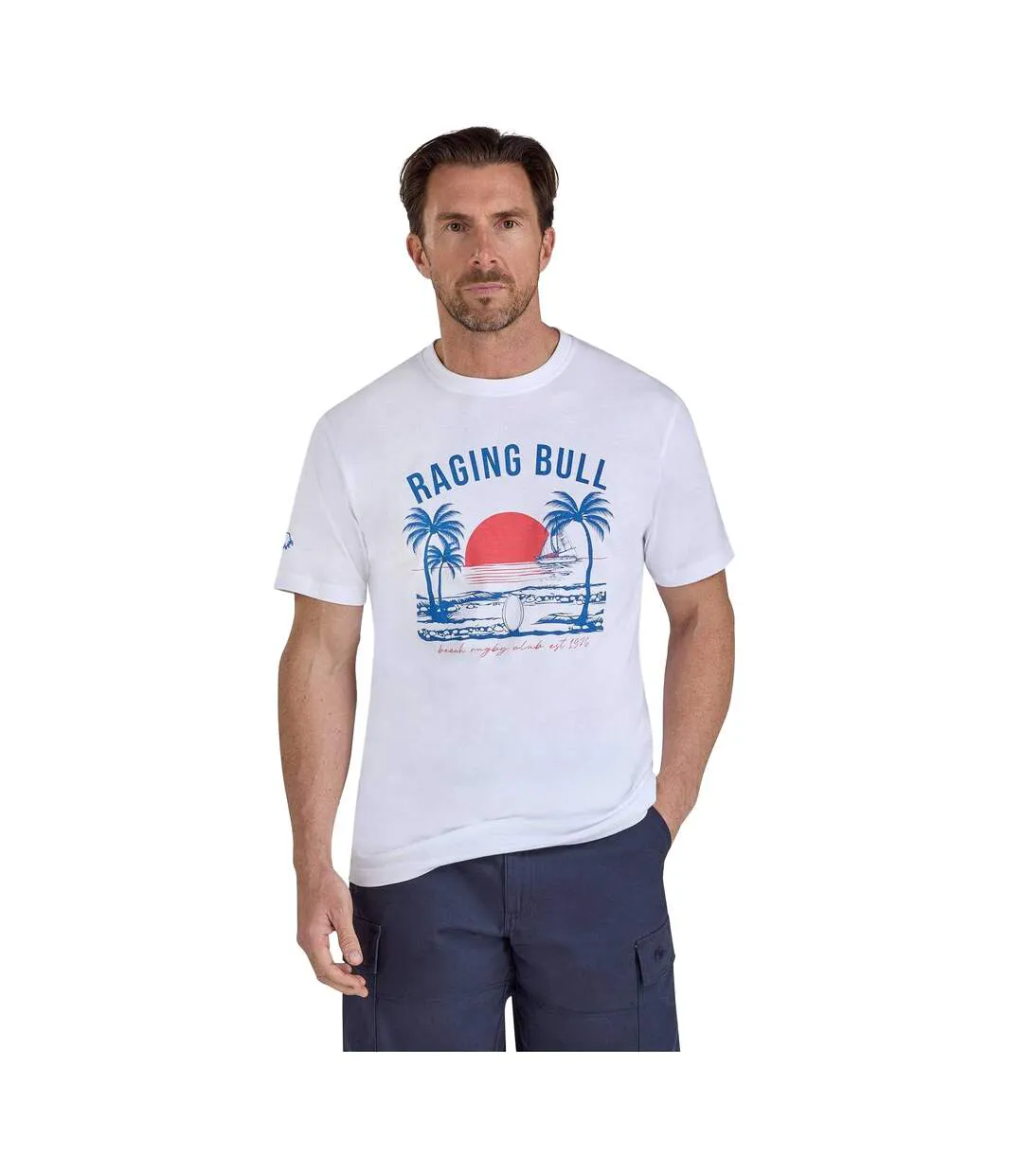 Mens Beach Rugby T-shirt White Raging Bull-2
