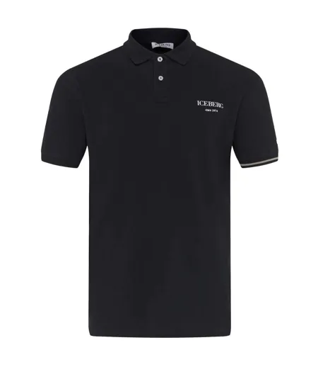 Mens Cotton Blend Polo Shirt Classic Black Ice Iceberg