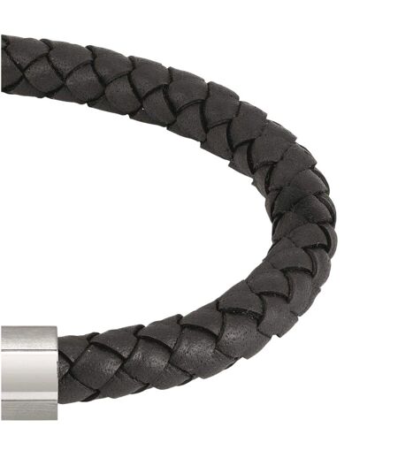 Mens Leather Braided Bracelet One Size Black Boss