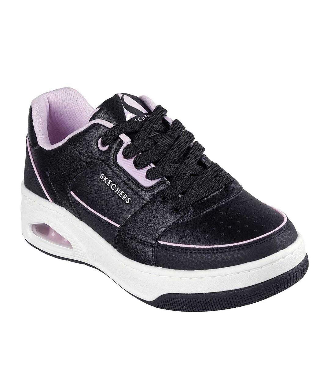 Womens/ladies Uno Court Leather Trainers Black Lilac Skechers-1