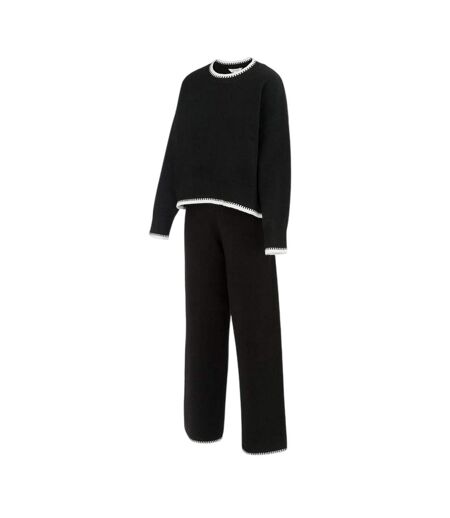 Ensemble Haut Et Bas Manches Longues Femme Noir Blanc Miso