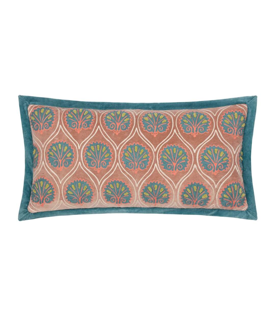 Casa embroidered cushion cover 30cm x 60cm rose/french blue Paoletti