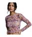 Womens/ladies Purple Rain Floral Mesh Logo Long-sleeved Crop Top Pink Prince-4