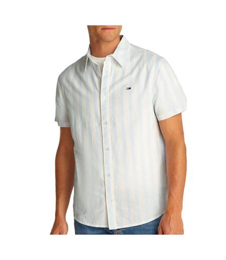 Chemisette rayures blanc/bleu homme tommy hilfiger linen blend - l