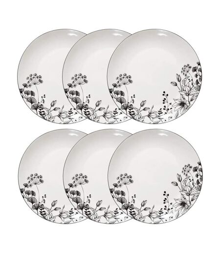 Lot de 6 Assiettes Plates White Floral 27cm Blanc