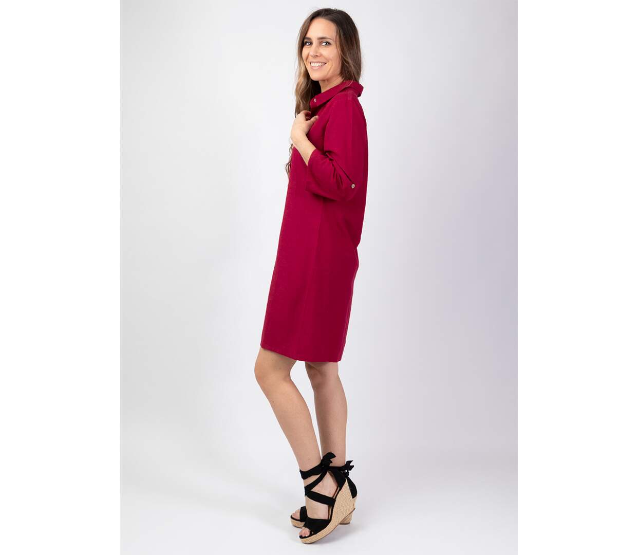 Robe chemise boutonnée CLAUDINE framboise Coton Du Monde-3