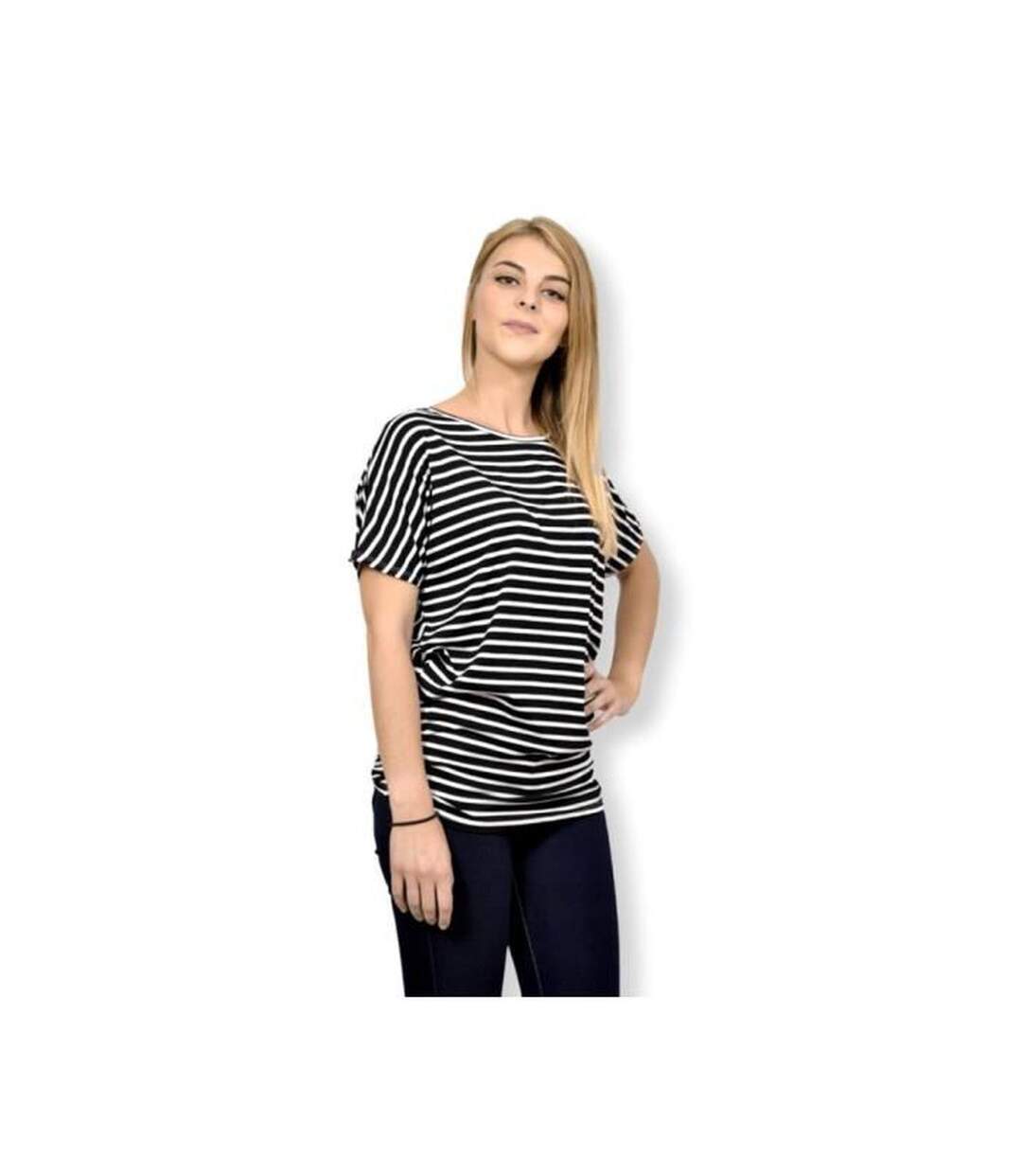 Tee shirt femme manches courtes - Rayée - Couleur noir-3