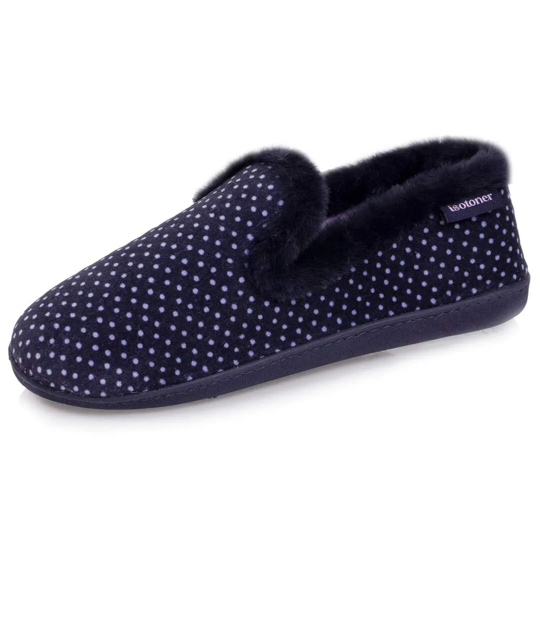 Isotoner Chaussons Charentaises femme soutien voûte plantaire, mémoire de forme, chaud et tendance à pois-1