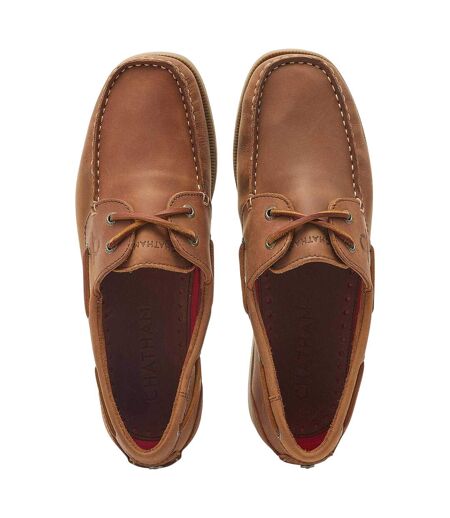 Mens Leather Boat Shoes Dark Tan Chatham