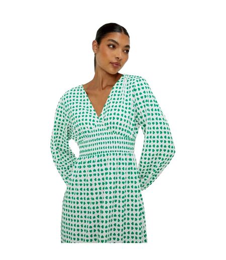 Dorothy Perkins Womens/Ladies Heart Shirred Waist Long-Sleeved Midi Dress (Green/White) - UTDP4171