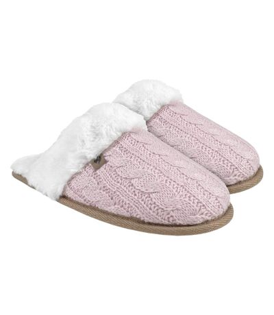 Ladies Cable Knit Faux Fur Thermal Winter Slippers
