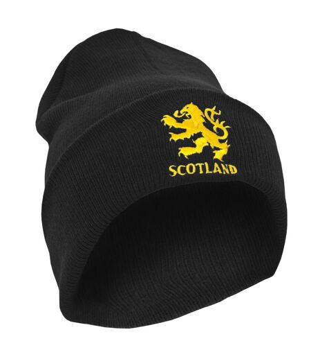Mens Scotland Lion Design Embroidered Winter Beanie Hat (Black)