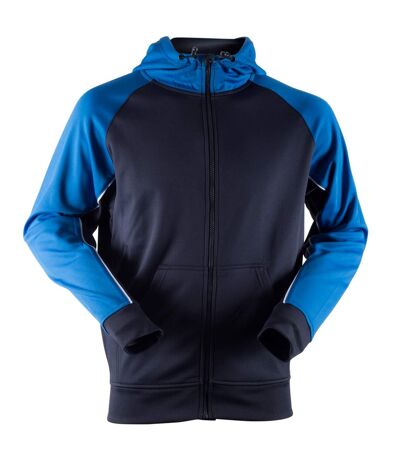 Finden & Hales Mens Moisture Wicking Panelled Sports Hoodie (Navy/Royal/White)