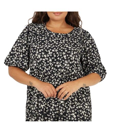 Womens/ladies Floral Plus 3/4 Sleeve Midi Dress Black Brave Soul
