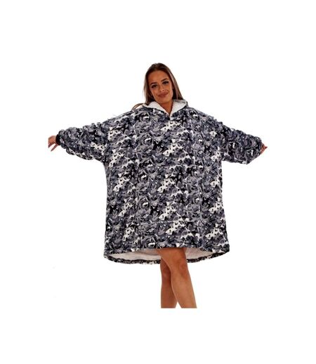 Unisex adult camouflage fleece hoodie blanket grey/black/white Generic