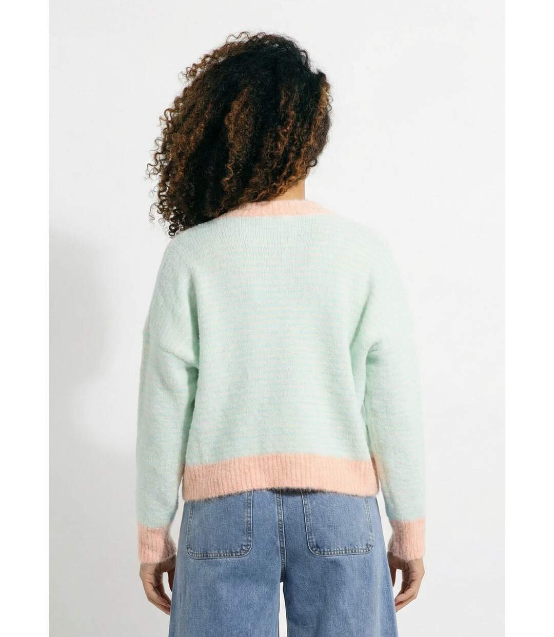 Pull duveteux rayé pastel forme loose-2