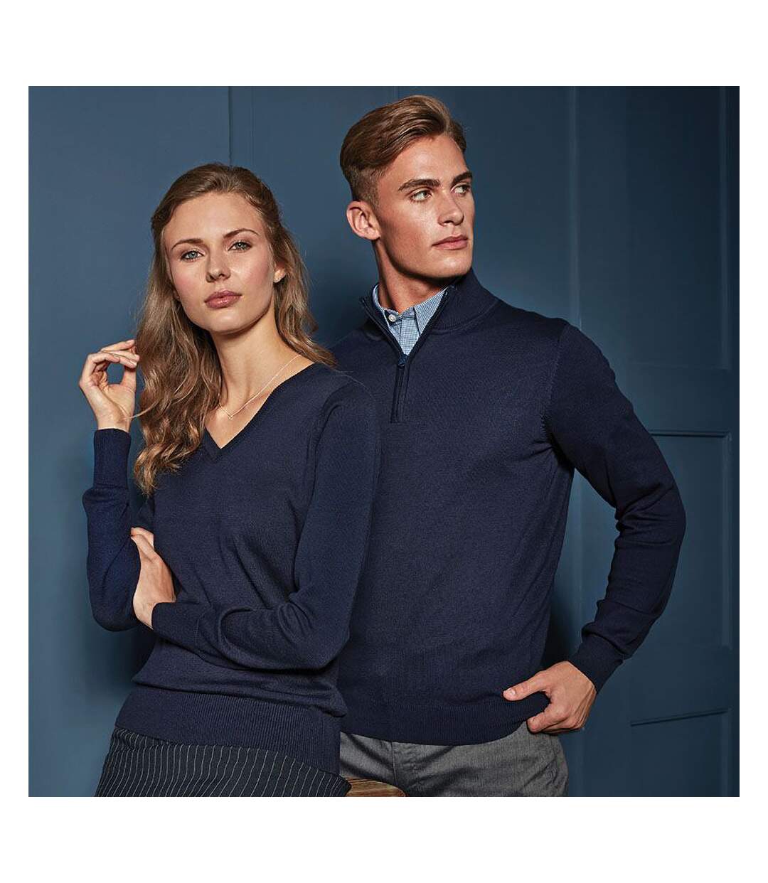 Pull tricoté à col zippé homme bleu marine Premier