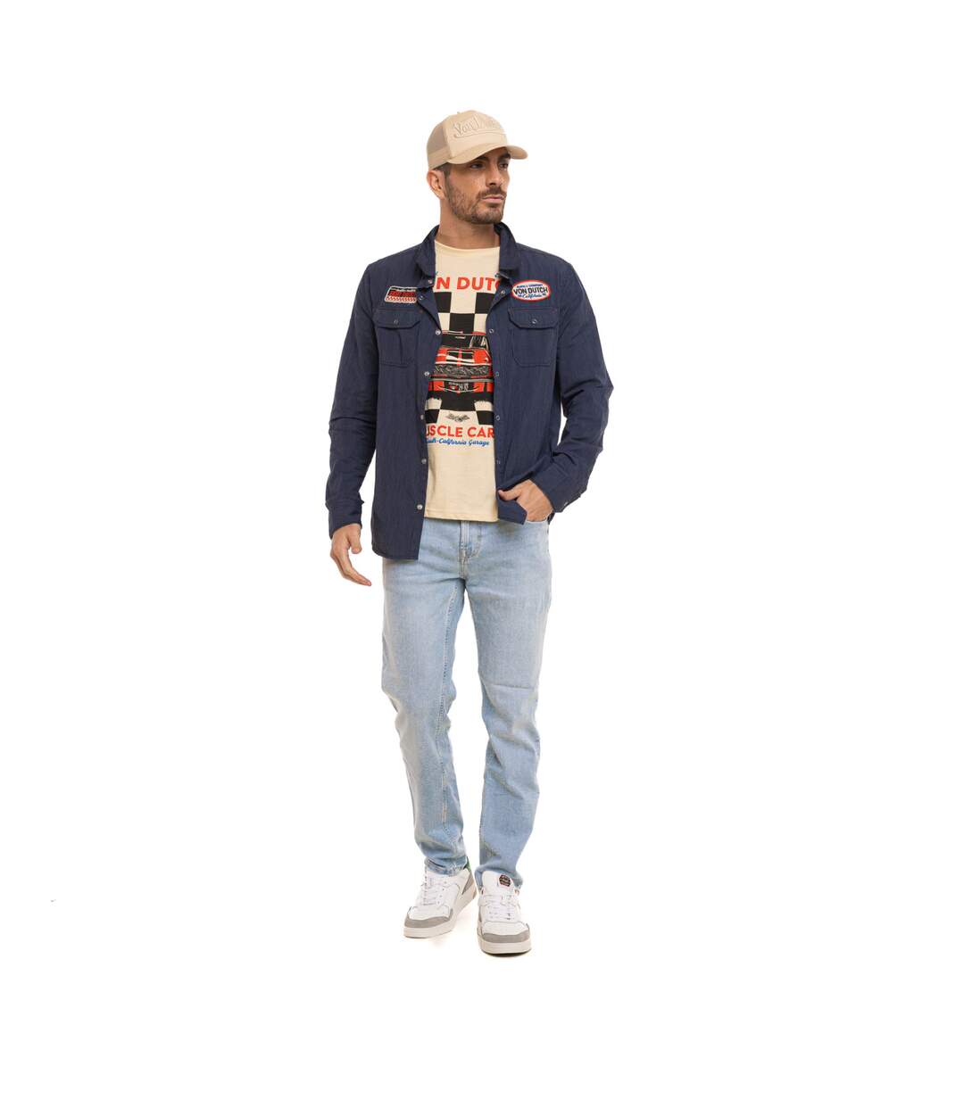 Chemise homme manches longues à rayures patch et broderie dos Musc Vondutch-4