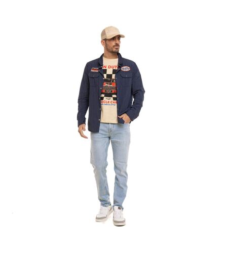 Chemise homme manches longues à rayures patch et broderie dos Musc Vondutch