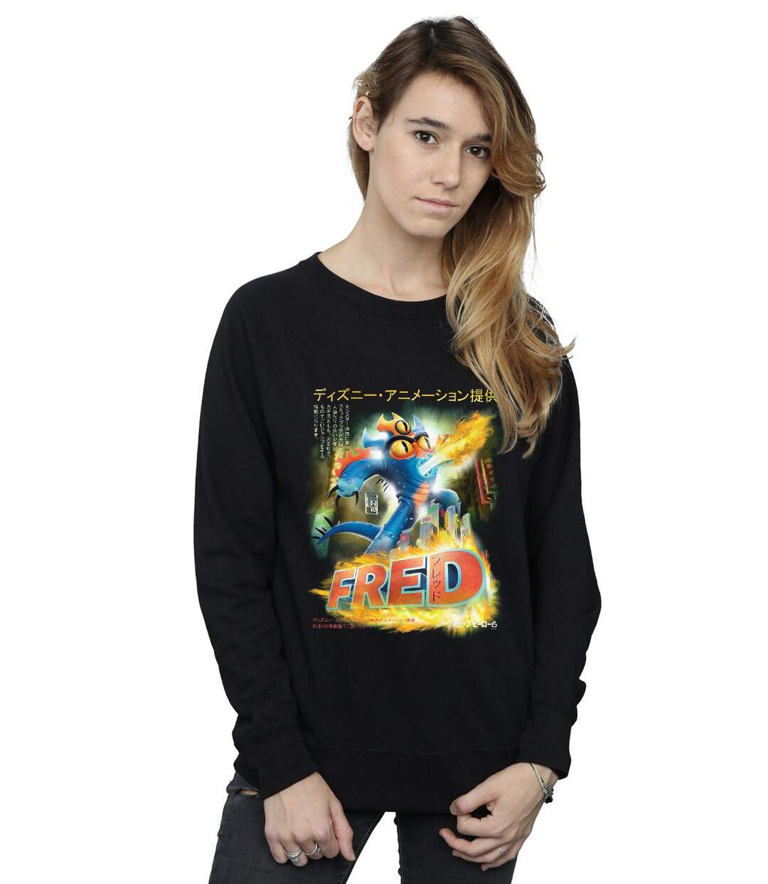 Disney - Sweat BIG HERO FRED ANIME POSTER - Femme (Noir) - UTBI12576-2