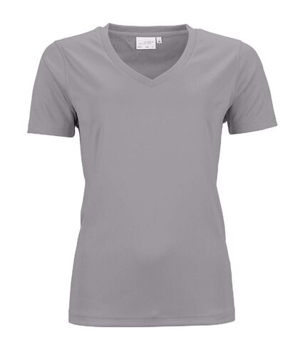 t-shirt respirant femme col V - running - JN735 - gris clair