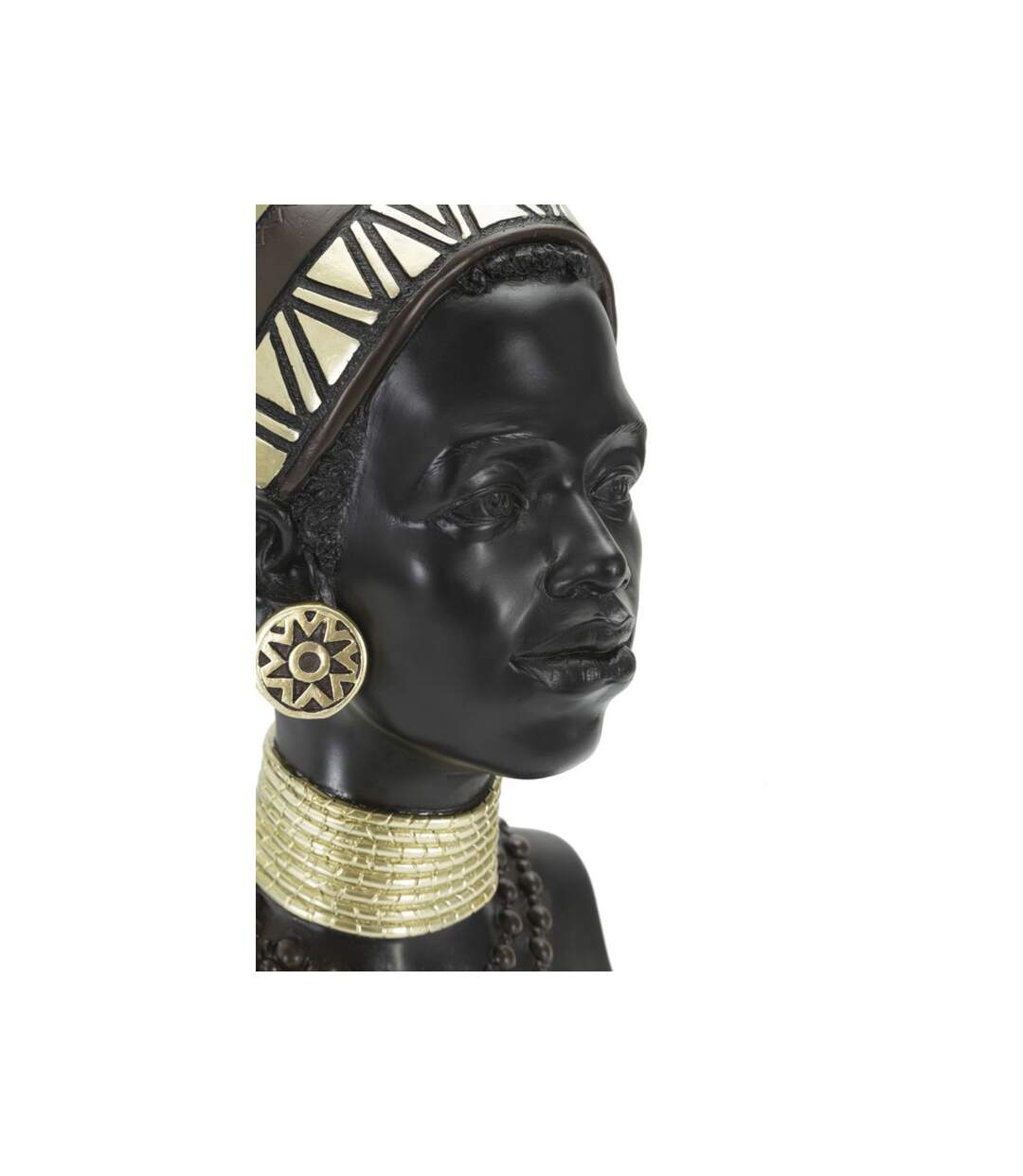 Statuette Tête Femme Tribu Massai 38cm Noir-4