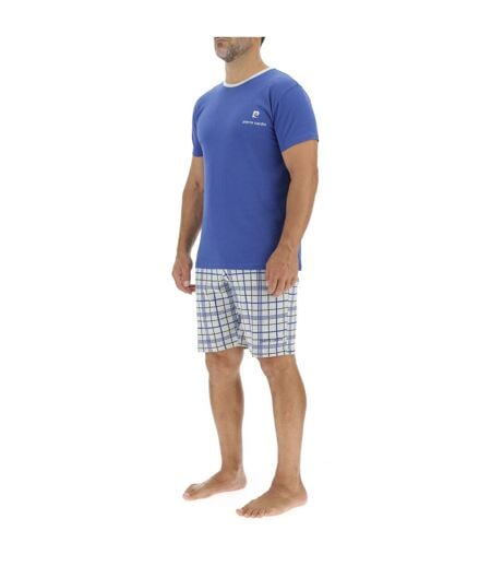 Ensemble Pyjama court homme en coton à carreaux et Logo poitrine Pierre Cardin