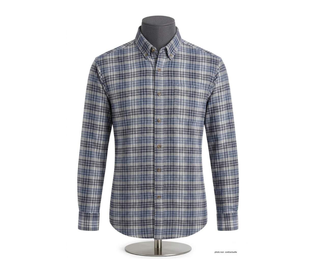 Chemise à carreaux Homme en Flanelle de Coton CH2003A Bleu/Gris (Challenger)-5