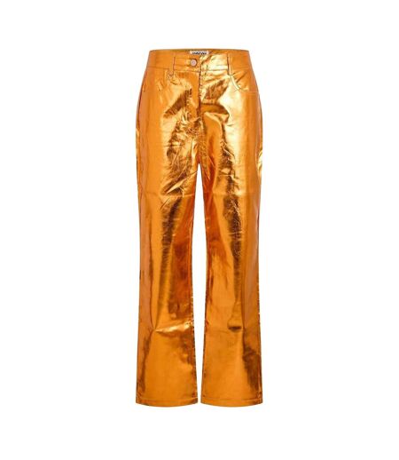 Womens/ladies Metallic Trousers Orange AmyLynn