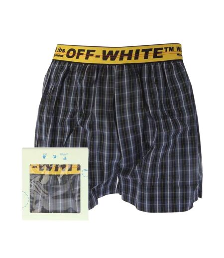 Mens Classic Industrial Checked Boxer Shorts Blue Off White