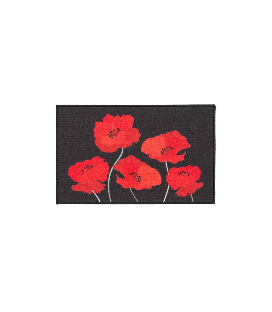 Tapis Déco Imprimé Coquelicots 50x80cm Noir & Rouge-1
