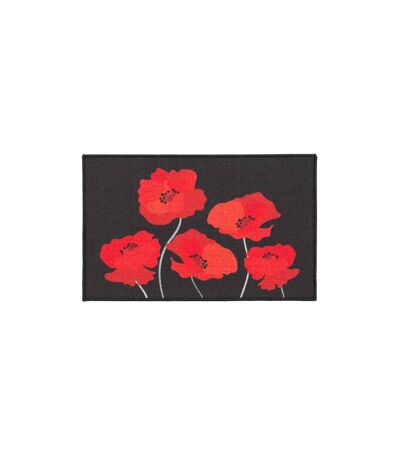 Tapis Déco Imprimé Coquelicots 50x80cm Noir & Rouge