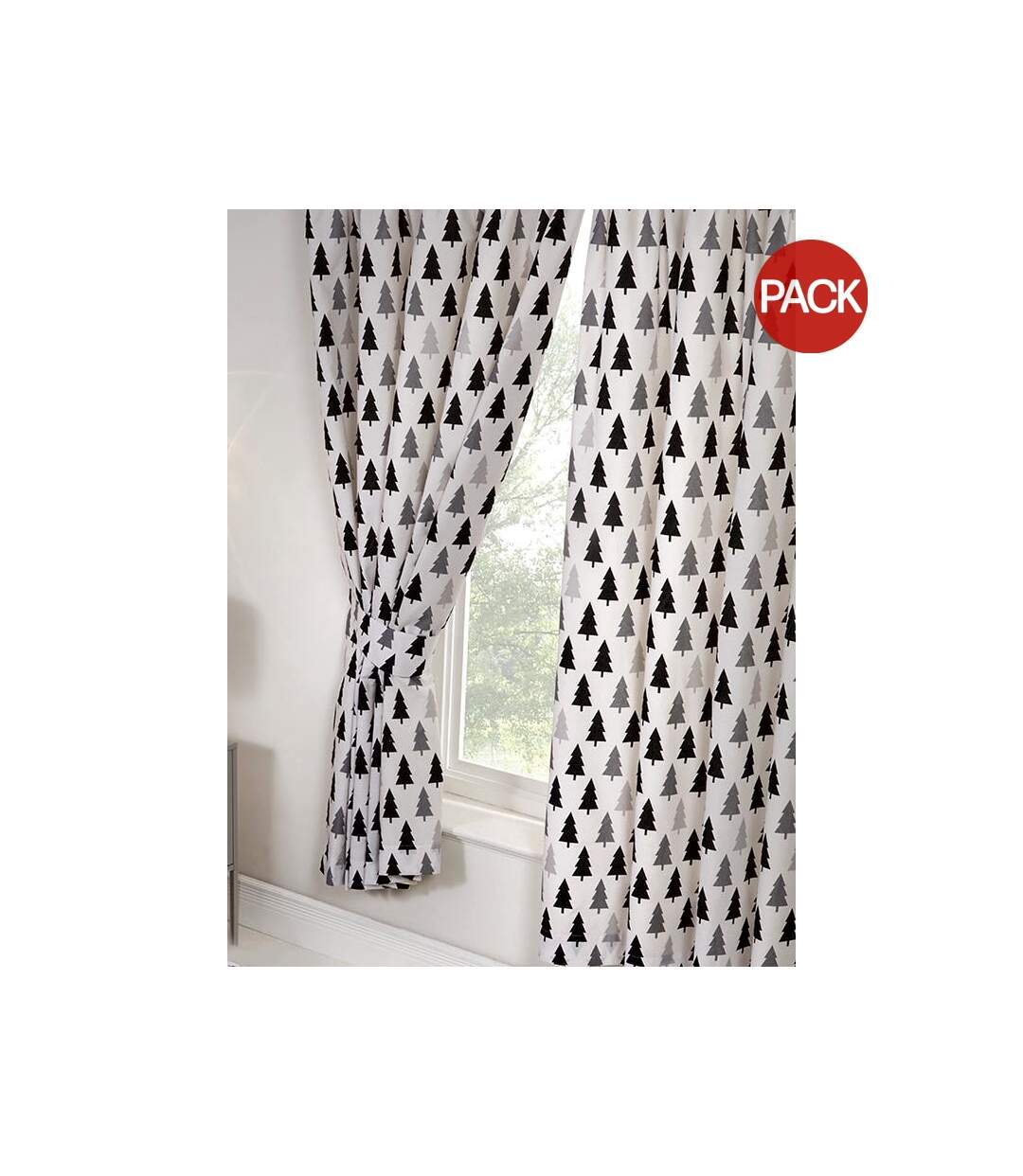 Pack of 2 Scandi bear lined forest curtains  137cm x 168cm white/black/grey Generic-1