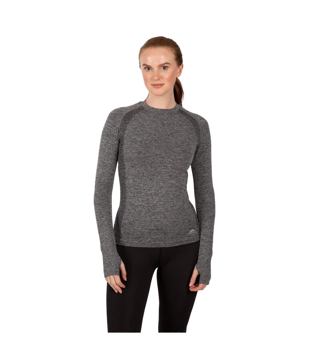 Womens/ladies Seamless Slim Base Layer Top Black Marl Trespass-1