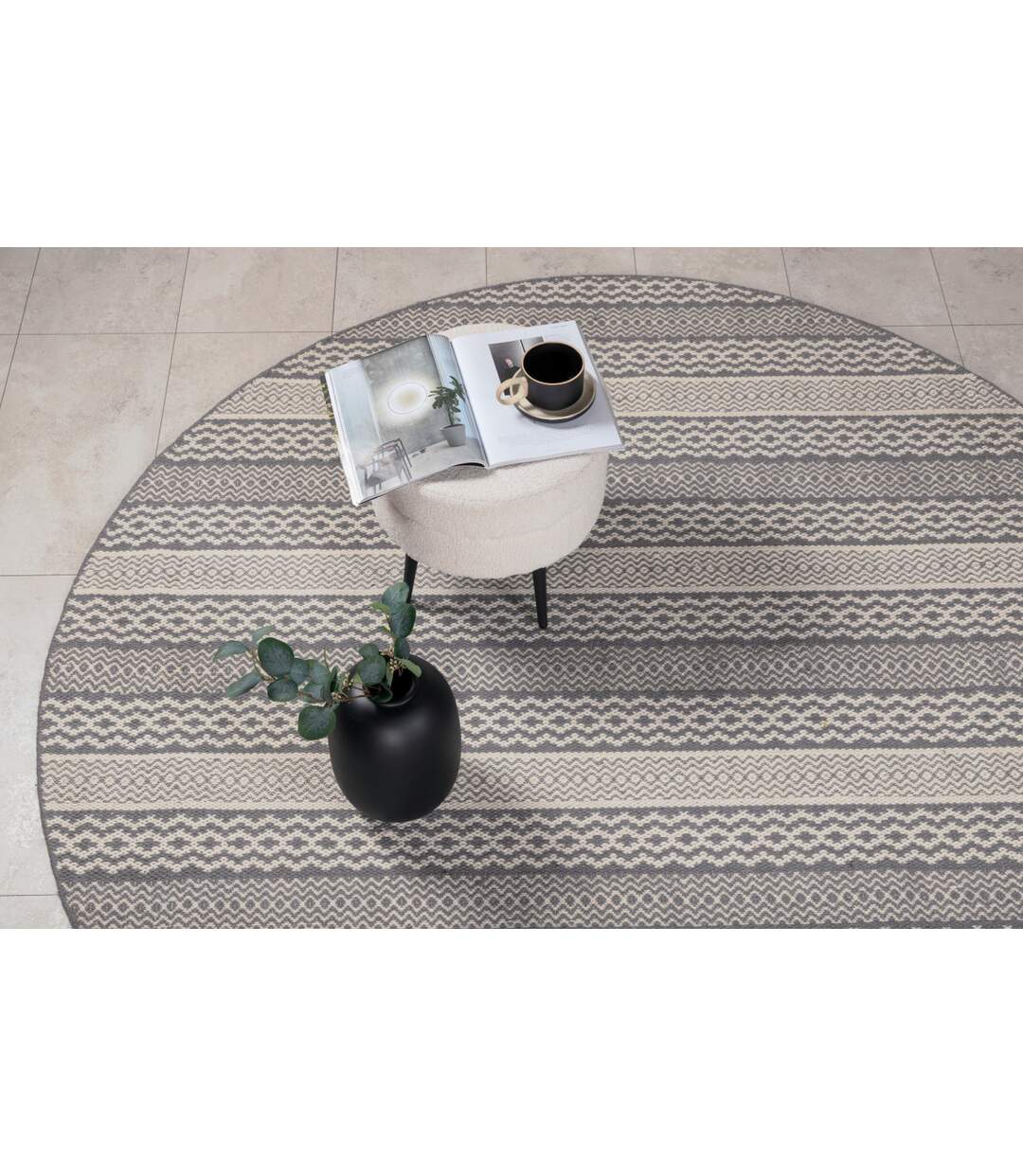 Tapis Rond Imprimé Sishu 200cm Gris-4