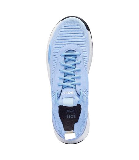 Mens Titanium Logo Knitted Trainers Pastel Blue Boss