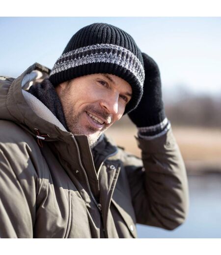 Mens Striped Turnover Cuff Knitted Thermal Beanie Hat for Winter