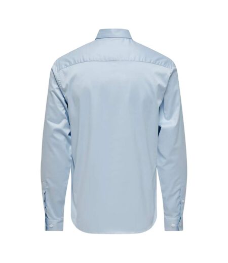 Mens Plain Point Collar Long-sleeved Formal Shirt Cashmere Blue Only