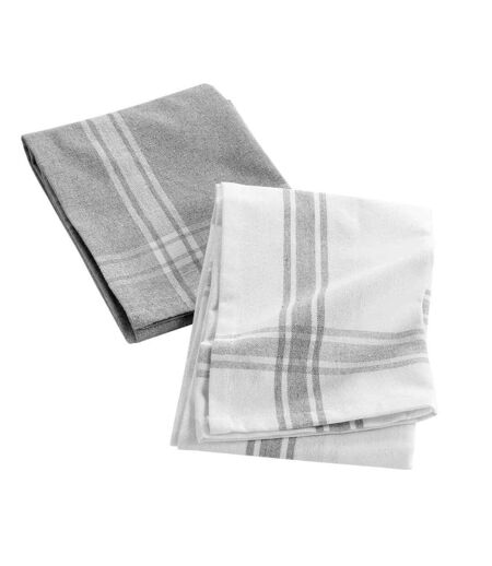 Lot de 2 Torchons Cuisiline 50x70cm Gris Chiné