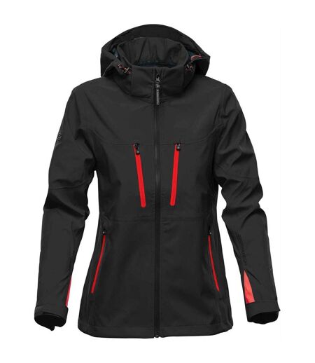 Womens/ladies Patrol Hooded Soft Shell Jacket Black Bright Red Stormtech
