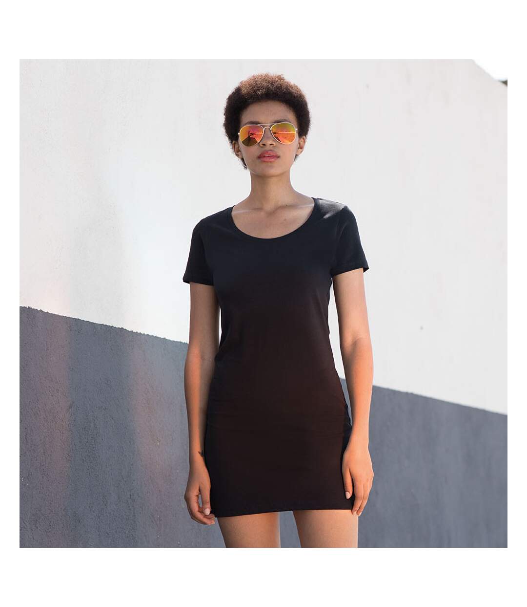 Skinni Fit Ladies/Womens Scoop Neck T-Shirt Dress (Black) - UTRW1374