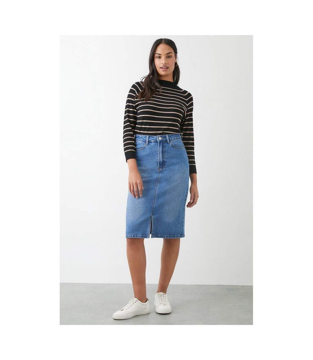 Womens/ladies denim midi skirt mid wash Dorothy Perkins-4
