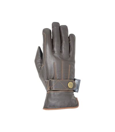 Hy5 Adults Thinsulate Leather Winter Riding Gloves (Dark Brown/Tan Stitch)