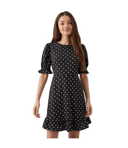 Dorothy Perkins Womens/Ladies Spotted Ruffle Hem Petite Mini Dress (Monochrome) - UTDP1486