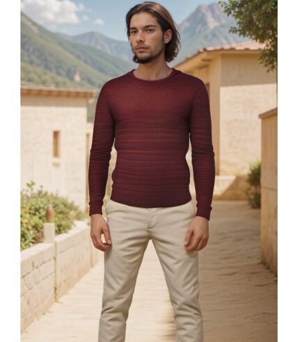 Pull homme manches longues - Couleur bordeaux - Maille chinée